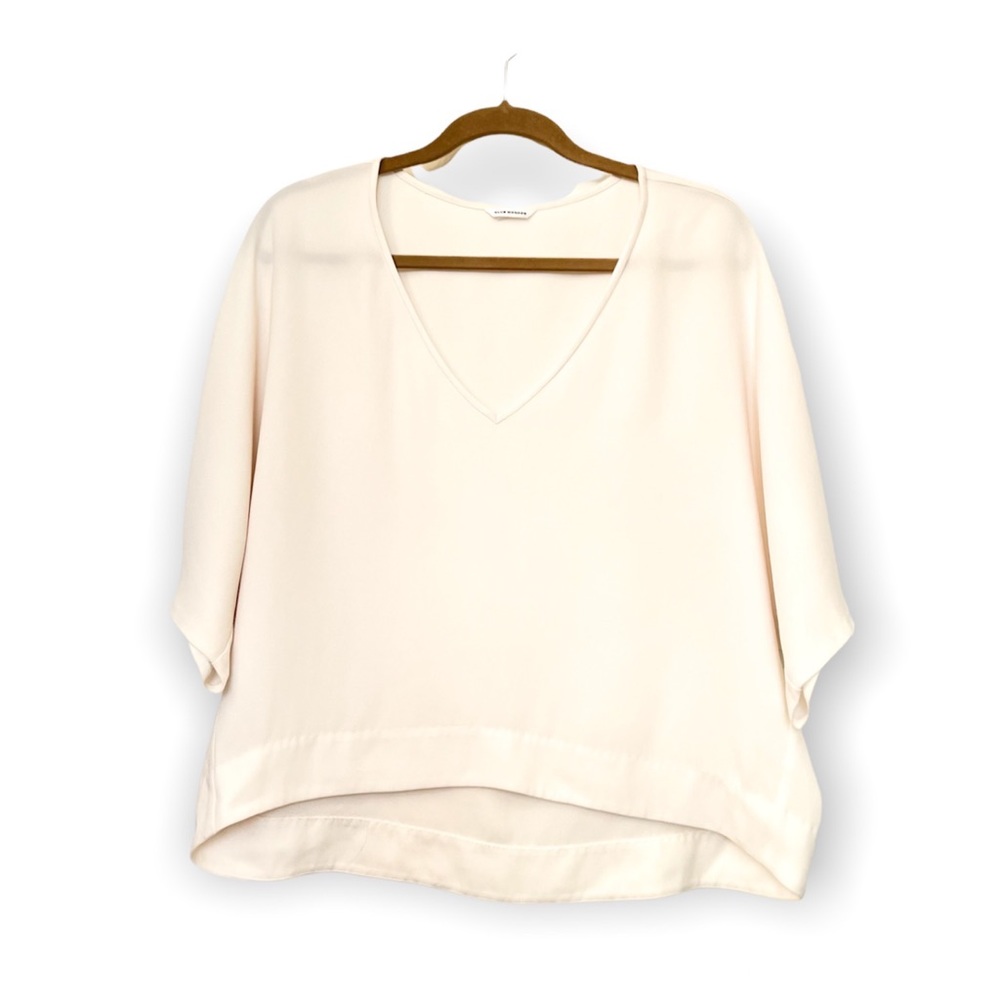 Club Monaco White V-Neck Draped Top Medium